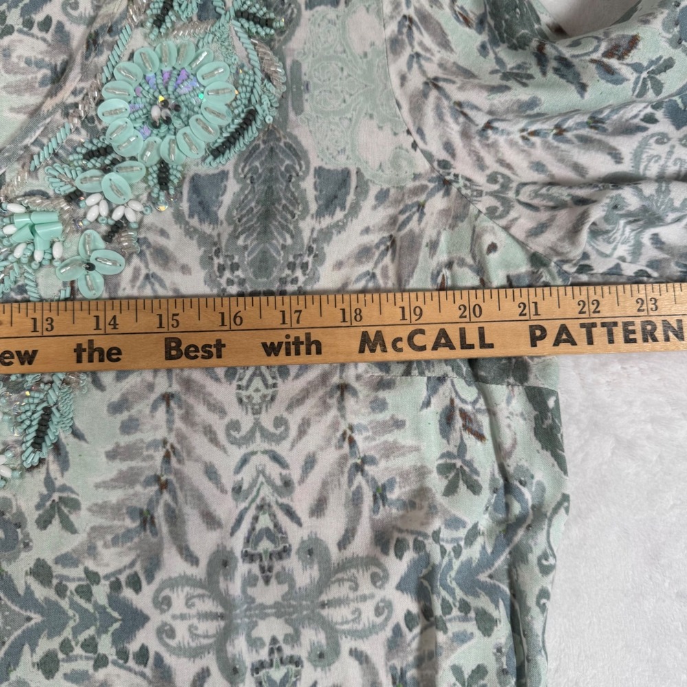 Soft Surroundings Maxi Dress Womens L Green Paisley Beaded Boho 2FV07 Resortwear - Picture 8 of 11